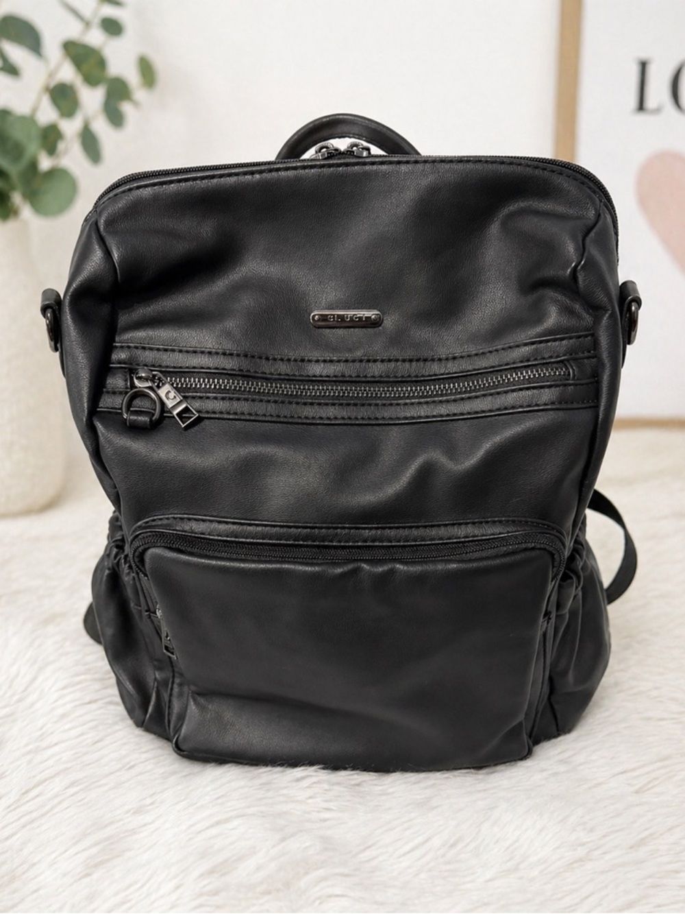 Cluci Black Leather Backpack – Multi Pocket, Soft & Spacious